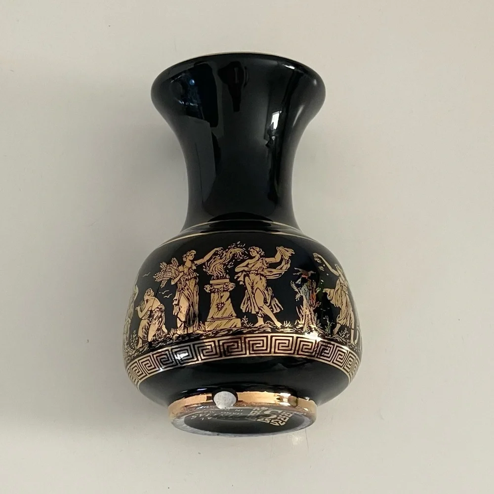 Special Fintias Black & Gold Greek Mythology Handmade Mini Vase in 24k Gold